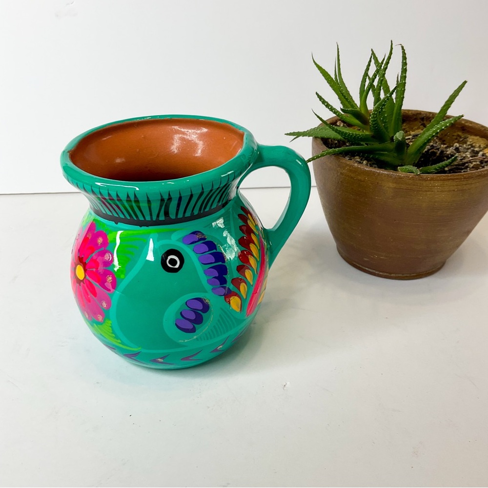 Mexican Pottery Mug Turquoise Bird Floral | Hand-Painted